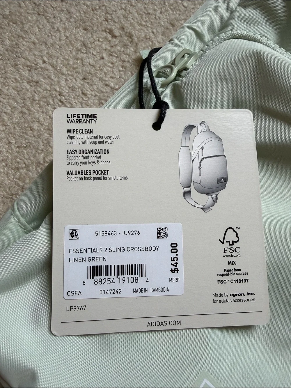 adidas Light Green Sling Crossbody Bag